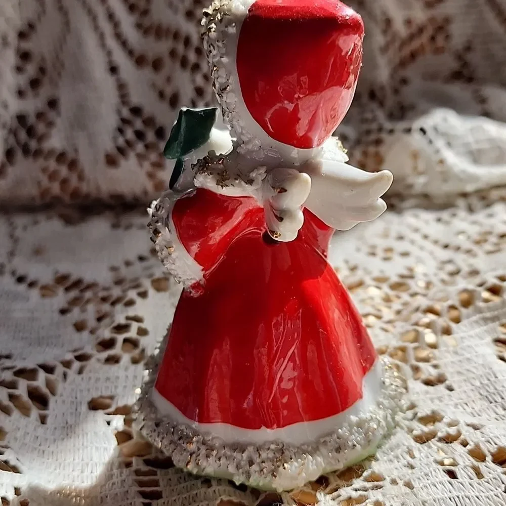Lefton Porcelain Christmas Angel Vintage 1956 Carrying A Tree & Bells